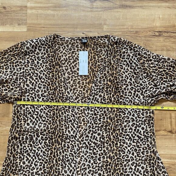 ZURY NWT OS Leopard Print Long Open Duster Kimono Cardigan Sheer Beach Cover Up - Picture 15 of 16